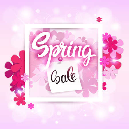 Spring Sale Shopping Special Offer Holiday Banner Flat Vector Illustrationのイラスト素材