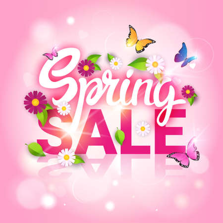 Spring Sale Shopping Special Offer Holiday Banner Flat Vector Illustrationのイラスト素材