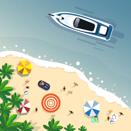 Summer Beach Vacation Set Sand Tropical Island Holiday Banner Flat Vector Illustrationのイラスト素材
