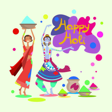 Happy Holi Religious India Holiday Traditional Celebration Greeting Cart Flatのイラスト素材