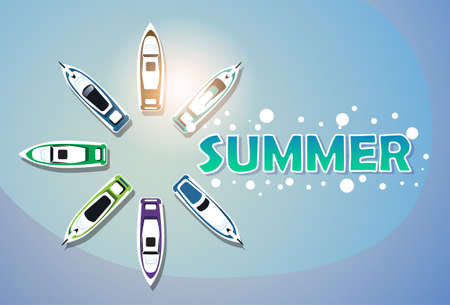 Summer Vacation Yacht Set Tropical Holiday Banner Flat Vector Illustrationのイラスト素材