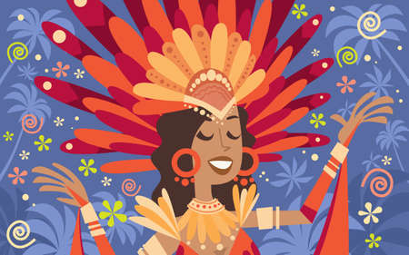 Brazil Carnival Latin Woman Wear Bright Costume Traditional Rio Party