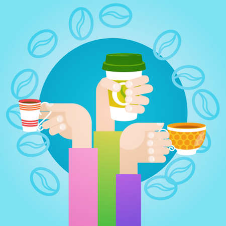 Hand Hold Cup Tea Coffee Break Morning Beverage Flat Vector Illustrationのイラスト素材