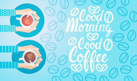 Hand Hold Cup Tea Coffee Break Morning Beverage Banner Flat Vector Illustrationのイラスト素材