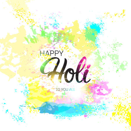 Happy Holi Religious India Holiday Traditional Celebration Greeting Card Flat Vector Illustrationのイラスト素材