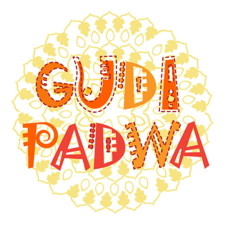 Happy Ugadi Gudi Padwa Hindu New Year Greeting Card Holiday Flat Vector Illustrationのイラスト素材