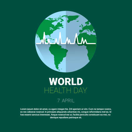 Earth Planet Health World Day Global Holiday Banner With Copy Space Flat Vector Illustration.のイラスト素材