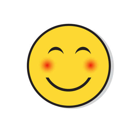 Yellow Smiling Face Shy Positive People Emotion Icon Flat Vector Illustrationのイラスト素材