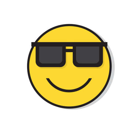 Yellow Smiling Face Wear Sun Glasses Positive People Emotion Icon Flat Vector Illustrationのイラスト素材