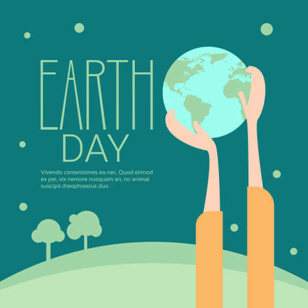 Hand Hold Globe Earth Day Global Ecological World Protection Holiday Concept Flat Vector Illustrationのイラスト素材
