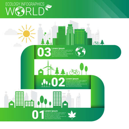 World Environmental Protection Green Energy Ecology Infographics Banner With Copy Space Vector Illustrationのイラスト素材