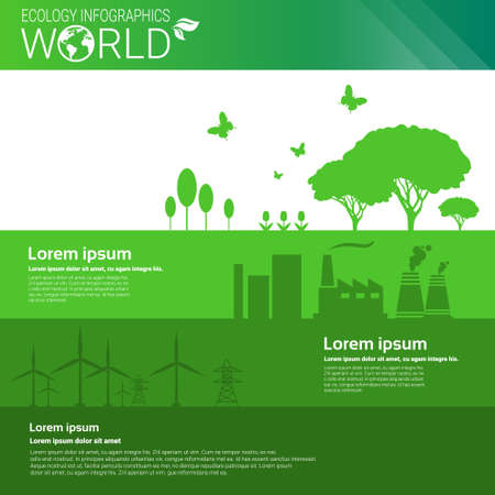 World Environmental Protection Green Energy Ecology Infographics Banner With Copy Space Vector Illustrationのイラスト素材