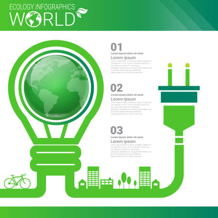 World Environmental Protection Green Energy Ecology Infographics Banner With Copy Space Vector Illustrationのイラスト素材