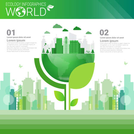 World Environmental Protection Green Energy Ecology Infographics Banner With Copy Space Vector Illustrationのイラスト素材