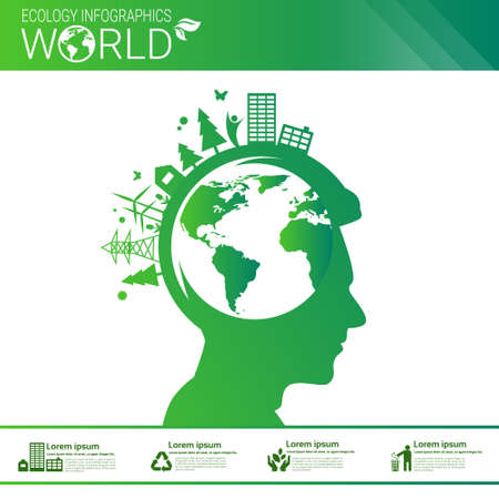 World Environmental Protection Green Energy Ecology Infographics Banner With Copy Space Vector Illustrationのイラスト素材
