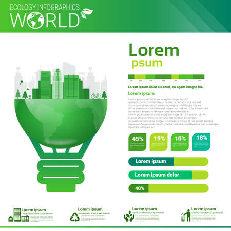 World Environmental Protection Green Energy Ecology Infographics Banner With Copy Space Vector Illustrationのイラスト素材