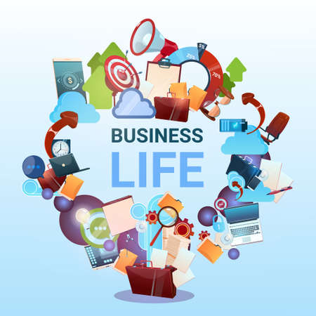 Open Briefcase Marketing Teamwork Document And Target Business Life Concept Flat Vector Illustrationのイラスト素材