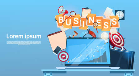 Business Life Concept Marketing Teamwork Document And Target Flat Vector Illustrationのイラスト素材