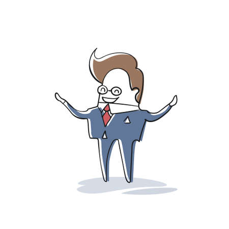 Business Man Human Resources, Businessman Cartoon Character Full Length Thin Line Vector Illustrationのイラスト素材
