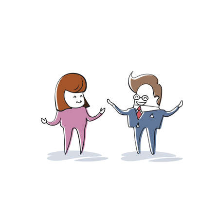 Business Man And Woman Speaking, Businesspeople Meeting Discussion Cartoon Characterのイラスト素材