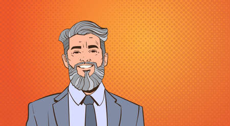 Senior Business Man Boss Portrait Over Pop Art Colorful Retro Style Vector Illustrationのイラスト素材