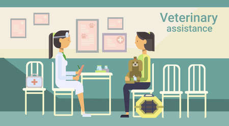 Medical Doctor Veterinarian Cure Animal In Clinic Of Veterinary Assistance Flat Vector Illustrationのイラスト素材