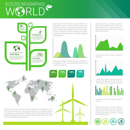 World Environmental Protection Green Energy Ecology Infographics Banner With Copy Space Vector Illustrationのイラスト素材