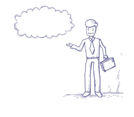 Business Man Ponder Thinking Cloud Chat Bubble Vector Illustrationのイラスト素材
