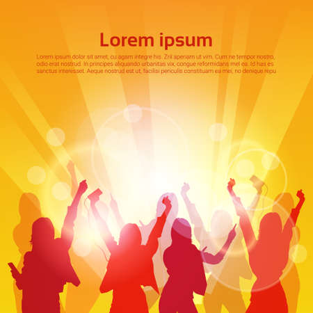 Silhouette Woman Group Dancing Night Club Light Flat Vector Illustrationのイラスト素材