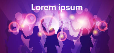 Silhouette Woman Group Dancing Night Club Light Flat Vector Illustrationのイラスト素材