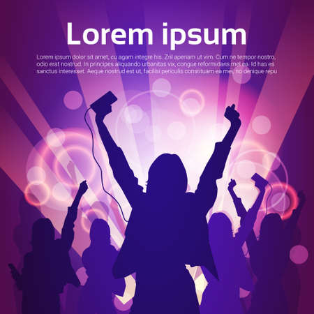 Silhouette Woman Group Dancing Night Club Light Flat Vector Illustrationのイラスト素材