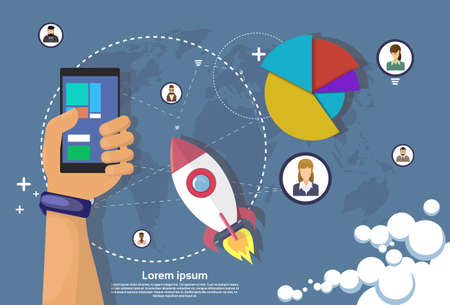 Hand Hold Cell Smart Phone Modern Gadget Flat Vector Illustrationのイラスト素材