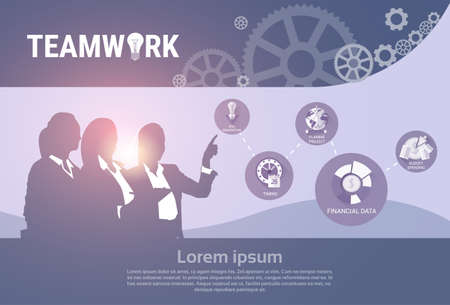 Silhouette Businesspeople Group Business Brainstorm New Idea Development Teamwork Flat Vector Illustrationのイラスト素材