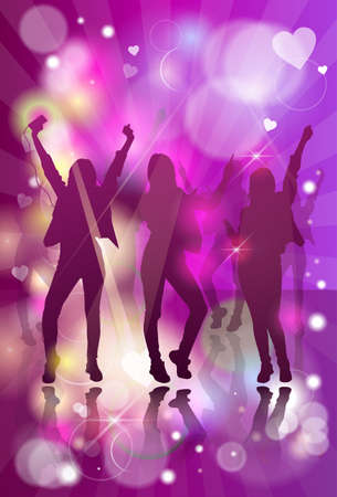 Silhouette Woman Group Dancing Night Club Light Flat Vector Illustrationのイラスト素材