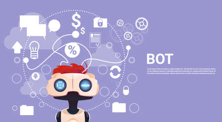 Free Chat Bot, Robot Virtual Assistance Element Of Website Or Mobile Applications, Artificial Intelligence Concept Flat Vector Illustrationのイラスト素材