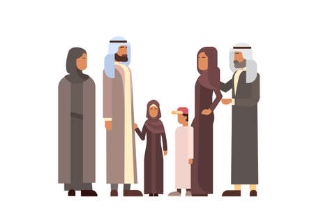 Arab Family, Arabic Parents With Children Flat Vector Illustrationのイラスト素材