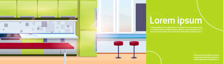 Modern Kitchen Interior Empty No People House Room Flat Vector Illustrationのイラスト素材