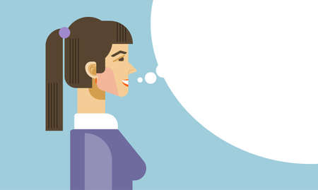 Business Woman Speak Chat Bubble Human Resources Office Worker Flat Vector Illustrationのイラスト素材
