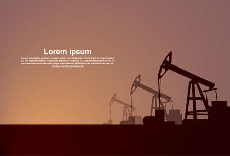 Pumpjack Oil Rig Crane Platform Banner Flat Vector Illustration.のイラスト素材