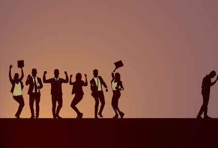 Business People Group Silhouette Excited Hold Hands Up Raised Arms, Businesspeople Concept Winner Success Vector Illustration.のイラスト素材
