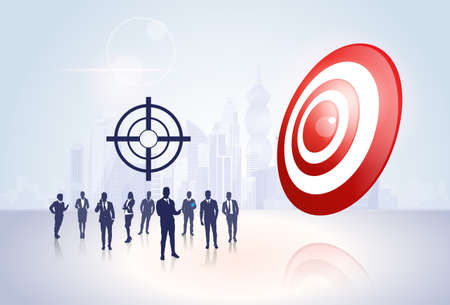 Silhouette Business People Group Target Aim Success Concept Flat Vector Illustration.