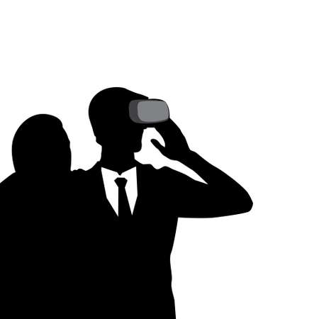 Silhouette Business Man Wear Virtual Reality Digital Glasses Vector Illustration.のイラスト素材