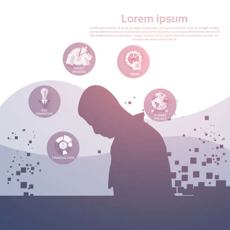 Silhouette Businessman Business Brainstorm New Idea Development Vector Illustration.のイラスト素材