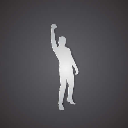 Business Man Silhouette Excited Hold Hands Up Raised Arms, Concept Winner Success Vector Illustration.のイラスト素材