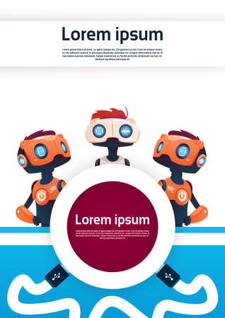 Chat Bot Free Robot Virtual Assistance Of Website Or Mobile Applications, Artificial Intelligence Concept Flat Vector Illustrationのイラスト素材