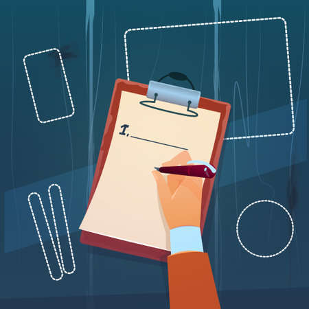 Hand Hold Empty Check List Paper Document Writing Flat Vector Illustrationのイラスト素材