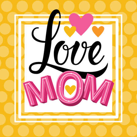 Love Mom, Happy Mother Day, Spring Holiday Greeting Card Banner Flat Vector Illustrationのイラスト素材