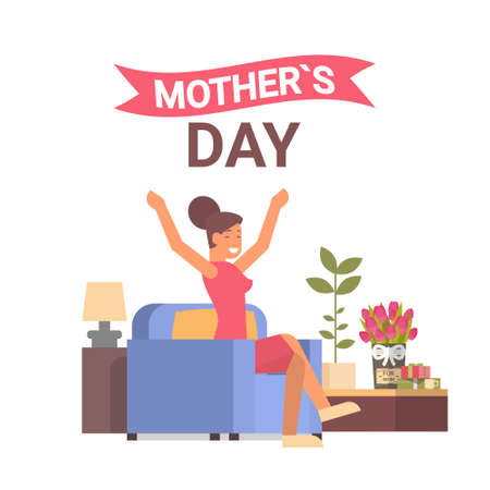 Happy Mother Day, Spring Holiday Greeting Card Banner Flat Vector Illustrationのイラスト素材