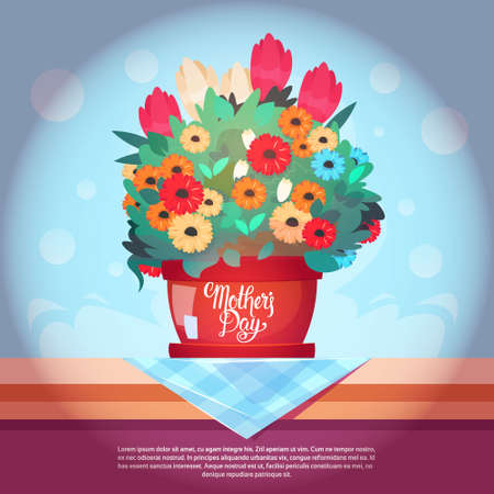 Happy Mother Day, Spring Holiday Greeting Card Banner Flat Vector Illustrationのイラスト素材