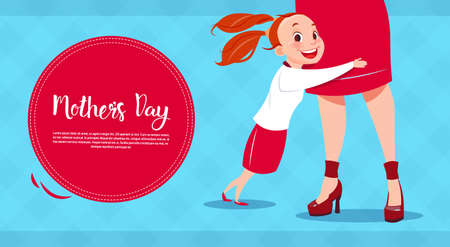 Happy Mother Day, Daughter Embracing Mom, Spring Holiday Greeting Card Banner Flat Vector Illustrationのイラスト素材